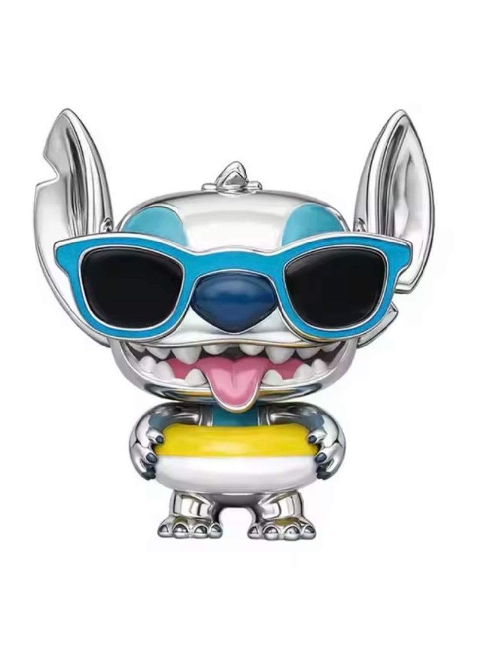 Disney Silver Chrome Stitch Figure with Blue Sunglasses and Yellow Float
